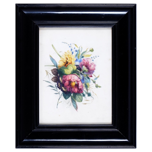 911 - English School, 19th c - A Group of Flowers, watercolour, 17 x 22cm, ebonised frame, miscellaneous h... 