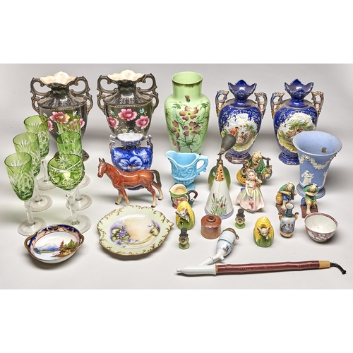 1013 - Miscellaneous ornamental ceramics and glass, late 19th c and later, to include a saltglazed brown st... 