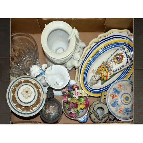 1032 - Miscellaneous pottery and porcelain, to include a German stein, a pewter lid inset with porcelain pl... 