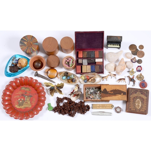 1103 - Miscellaneous wood and other bygones, to include a  set of Victorian artist's watercolour cakes, the... 