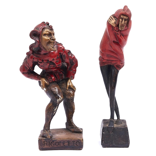 1105 - A painted plaster statuette of Rigoletto and another of Mephistopheles, early 20th c, 27 and 31cm h... 