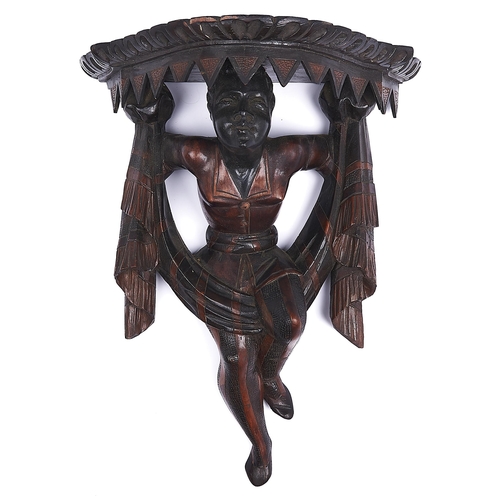 1108 - A Venetian carved and stained wood figural wall bracket, c1900, 42cm high, shelf 20 x 34cm... 