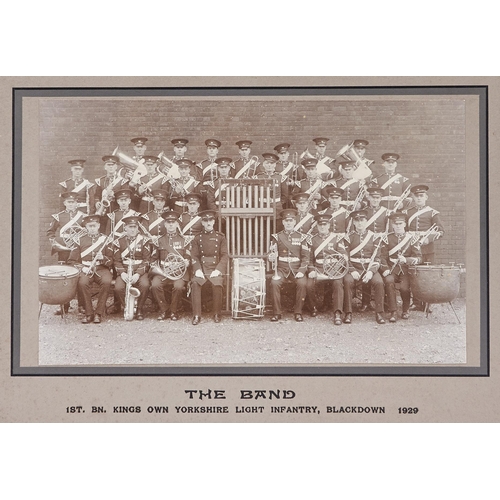 1113 - Militaria.  Two mounted photographs of the band 1st battalion Kings Own Yorkshire Light Infantry 192... 