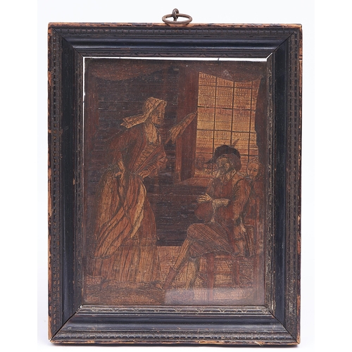 1153 - A Napoleonic prisoner of war work straw picture of a couple in a tavern, early 19th c, 21 x 15.5cm... 