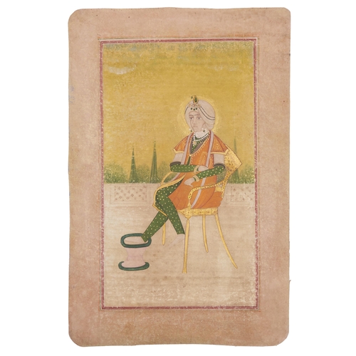 1203 - An Indian miniature of a prince enthroned on a gold chair, 31 x 20, unframed