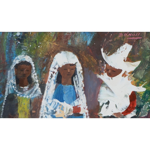 1206 - Daniel O'Neill (1920-1974) - Three Children, signed upper right (in red), oil on card, 70 x 120mm... 