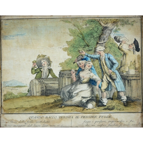 1211 - After Giuseppe Piattoli - Tuscan Proverbs, five, hand coloured etchings, late 18th or early 19th c, ... 