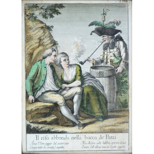 1211 - After Giuseppe Piattoli - Tuscan Proverbs, five, hand coloured etchings, late 18th or early 19th c, ... 