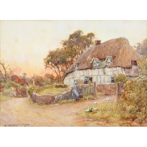 1213 - Joseph William Milliken (1865-1945) - Wayside Cottage; The Garden Gate, a pair, both signed, waterco... 