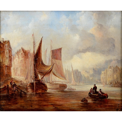 1215 -  Abraham Hulk Snr (1813-1897) - River Scene in a Continental Town,  signed and dated 1878, oil on ca... 