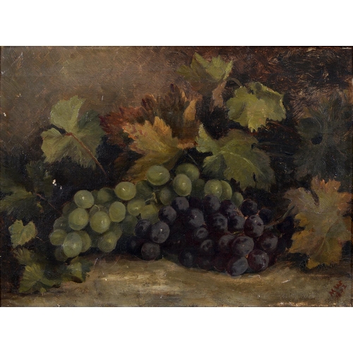 1219 - English School, 1892 - Still Life with Black and White Grapes, signed with initials MW and dated, oi... 