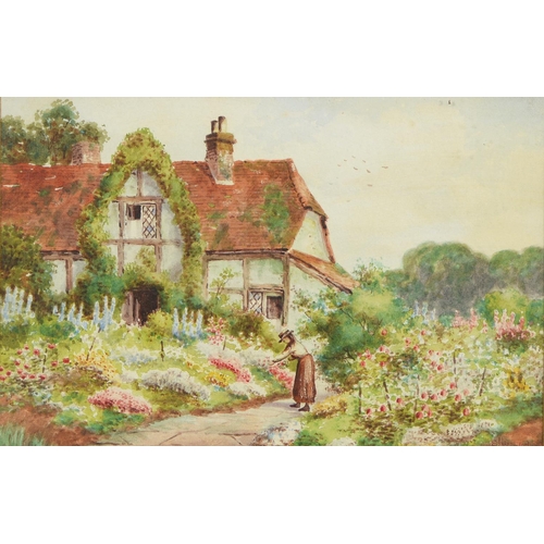 1221 - Victorian School - The Cottage Garden, watercolour, 17 x 26.5cm and another watercolour - A Highland... 