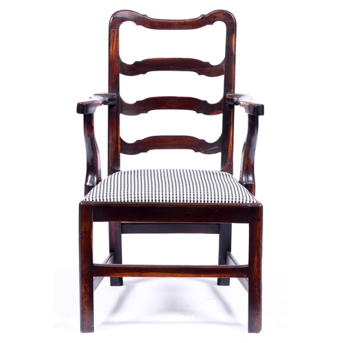 1315 - A George III mahogany stained elm ladder back elbow chair, seat height 41cm