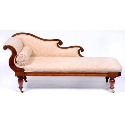 1333 - A post Regency rosewood veneered scroll arm couch, c1830, the twin scroll back and moulded scrolling... 