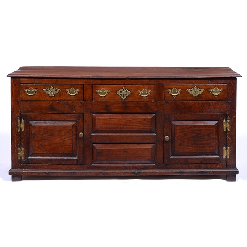 1338 - A George III oak dresser,  North Wales, c1760, the rectangular top above three short drawers, p... 