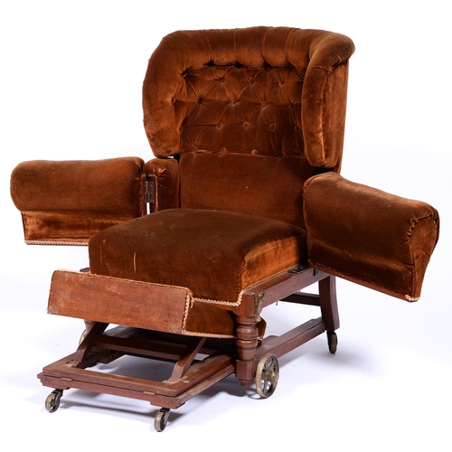 1343 - A Victorian adjustable mahogany wing armchair,  the back  reclining in six positions, the ... 