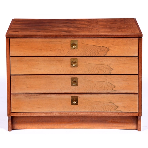 1359 - A rosewood  chest of drawers, c1970,  with flush brass ring pulls, 55cm h; 46 x 73cm... 