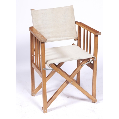 1361 - A set of eight beech  'director's' chairs, late 20th c, with cream canvas backs and seats... 