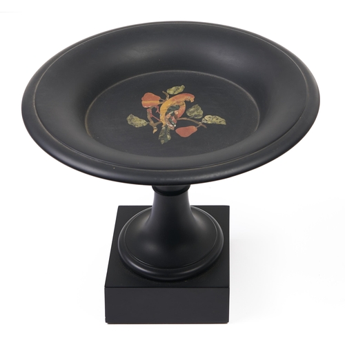 173 - A Victorian Derbyshire slate (Ashford black marble) and pietre dure tazza, c1840, inlaid in coloured... 