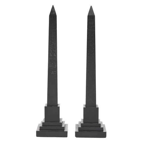 176 - A pair of Victorian etched Derbyshire slate (Ashford black marble) models of Cleopatra's needle, c18... 