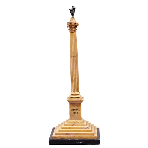 179 - An Italian marmo giallo siena model of the Column of Phocas, Rome, c1840, with miniature bronze stat... 