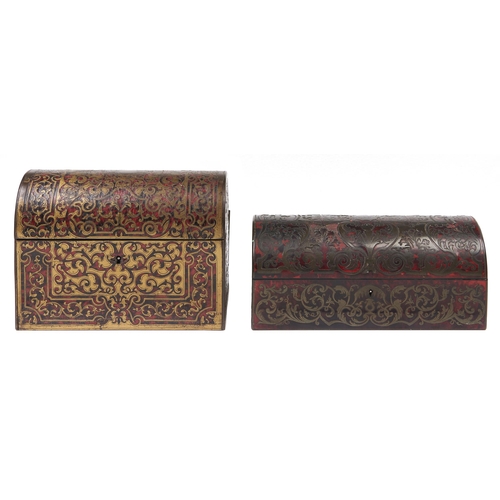 187 - A Victorian Boulle glove box and a contemporary Boulle stationery box, mid 19th c, with coffered lid... 