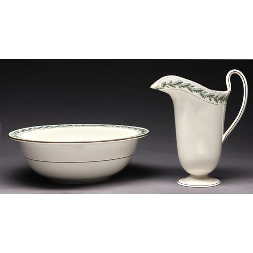 248 - A Wedgwood Queensware chamber jug and bowl, late 19th c, with oak leaf and acorn borders, the jug of... 