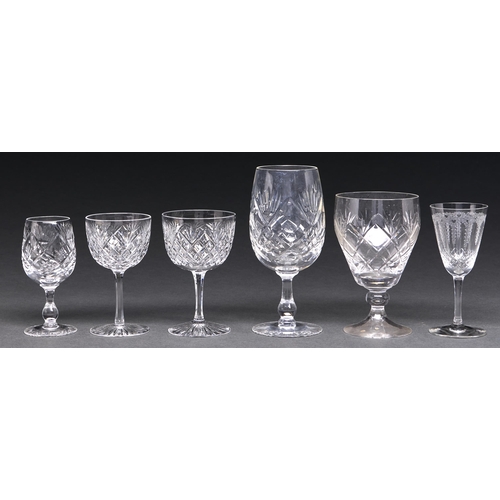 252 - A suite of cut glass wine, port and sherry glasses, first half 20th c, miscellaneous Edwardian and o... 