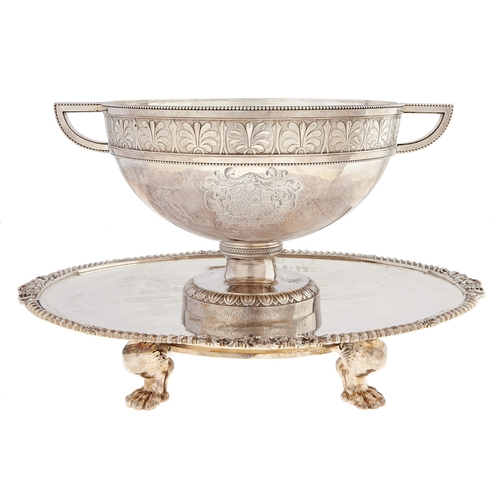 261 - Henri Auguste. A Louis XVI silver soup tureen and stand, 1789, the hemispherical bowl chased with a ... 