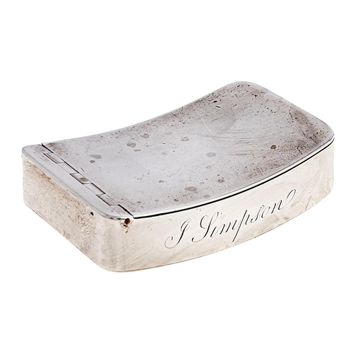 266 - A George III silver snuff box, of plain curved oblong shape with integral joint, the sides engraved ... 