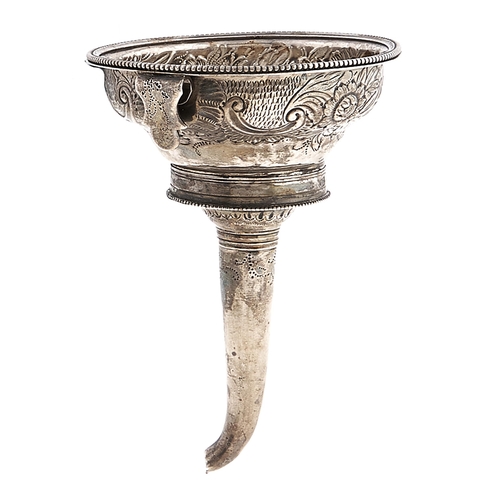 268 - A George III silver wine funnel, with beaded rims, later chased, 11.5cm h, maker I C, a pellet betwe... 