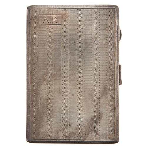 278 - A George V silver cigarette case, engine turned, 12.5cm, by Frederick Field Ltd, Birmingham 1932, 6o... 