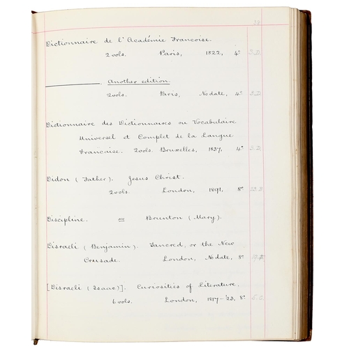 406 - Country House library. Manuscript catalogue of the library at The Heath House, Staffordshire, 1908, ... 