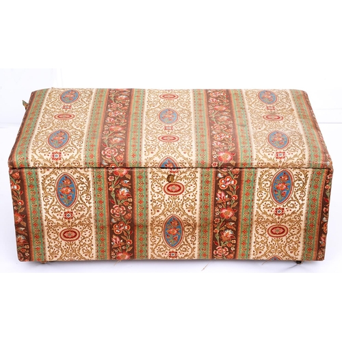 411 - A padded and printed cotton covered Victorian boarded wood ottoman, on later castors, 50cm h; 60 x 1... 