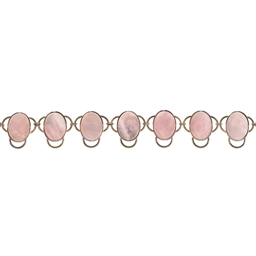 567 - An arts and crafts rose quartz and silver necklace, 20th c, 45cm l, unmarked