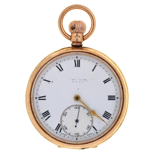 568 - A 9ct gold keyless lever watch, gold cuvette, 49mm, Birmingham 1926