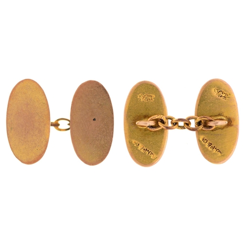 589 - A pair of gold cufflinks, plain oval, 18mm, marked 9ct, 5.4g