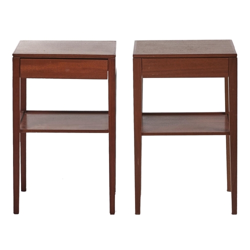 69 - A pair of teak bedside tables, 1970s, with drawer and undertier, 61cm h; 31 x 38cm