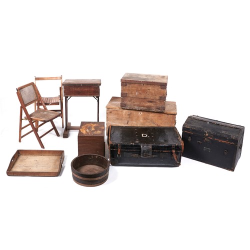 73 - Miscellaneous trunks and boxes, Victorian and early 20th c, to include a pine blanket box, black pai... 