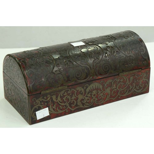 187 - A Victorian Boulle glove box and a contemporary Boulle stationery box, mid 19th c, with coffered lid... 