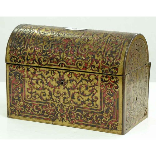 187 - A Victorian Boulle glove box and a contemporary Boulle stationery box, mid 19th c, with coffered lid... 