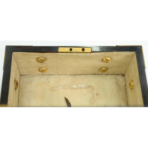 188 - A Victorian gilt brass mounted ebony jewel casket, the pierced and engraved mounts and studs to the ... 