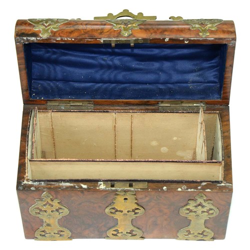 189 - Two similar Victorian brass mounted walnut stationery boxes, the front and coffered lid with three b... 