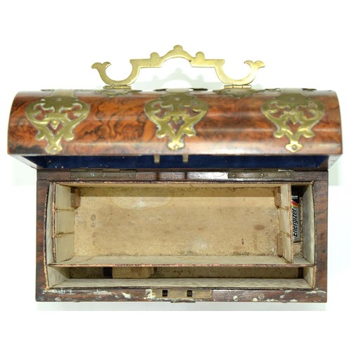 189 - Two similar Victorian brass mounted walnut stationery boxes, the front and coffered lid with three b... 