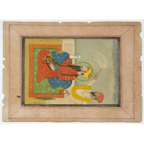 1203 - An Indian miniature of a prince enthroned on a gold chair, 31 x 20, unframed