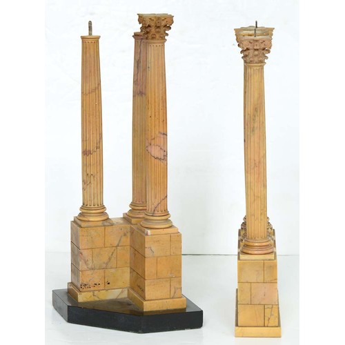 170 - A pair of Italian marmo giallo siena models of the Temples of Castor and Pollux and the Temple of Ve... 
