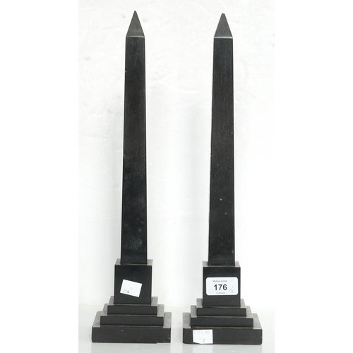 176 - A pair of Victorian etched Derbyshire slate (Ashford black marble) models of Cleopatra's needle, c18... 