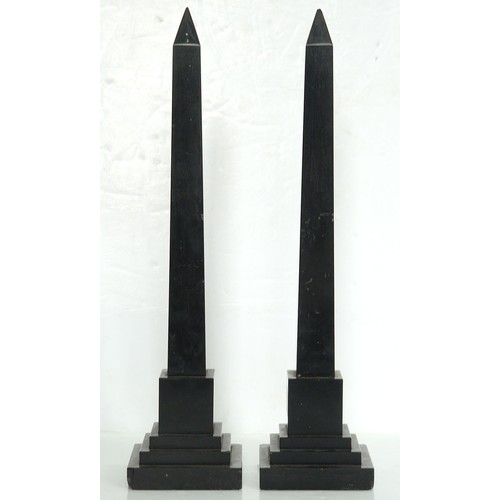 176 - A pair of Victorian etched Derbyshire slate (Ashford black marble) models of Cleopatra's needle, c18... 