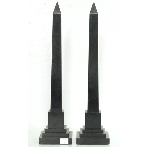 176 - A pair of Victorian etched Derbyshire slate (Ashford black marble) models of Cleopatra's needle, c18... 