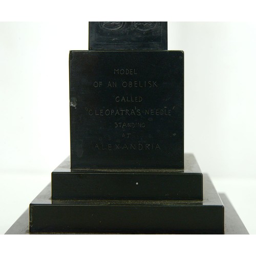 176 - A pair of Victorian etched Derbyshire slate (Ashford black marble) models of Cleopatra's needle, c18... 